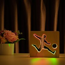 Светильник ночник ArtEco Light из дерева LED "Футболист с мячом" с пультом и регулировкой цвета, двойной RGB