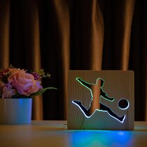 Светильник ночник ArtEco Light из дерева LED "Футболист с мячом" с пультом и регулировкой цвета, двойной RGB