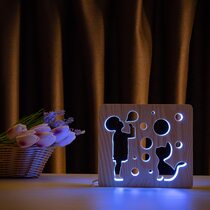 Светильник ночник ArtEco Light из дерева LED "Мальчик и пузыри" с пультом и регулировкой цвета, RGB