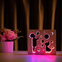 Светильник ночник ArtEco Light из дерева LED "Мальчик и пузыри" с пультом и регулировкой цвета, двойной RGB
