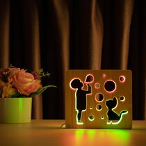 Светильник ночник ArtEco Light из дерева LED "Мальчик и пузыри" с пультом и регулировкой цвета, двойной RGB