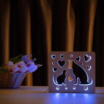 Светильник ночник ArtEco Light из дерева LED "Кот и пес" с пультом и регулировкой цвета, RGB