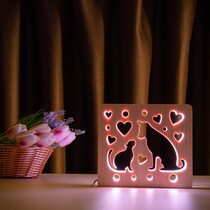 Светильник ночник ArtEco Light из дерева LED "Кот и пес" с пультом и регулировкой цвета, RGB
