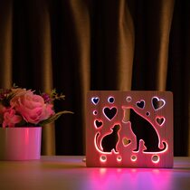 Светильник ночник ArtEco Light из дерева LED "Кот и пес" с пультом и регулировкой цвета, двойной RGB