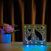 Светильник ночник ArtEco Light из дерева LED "Кот и пес" с пультом и регулировкой цвета, двойной RGB