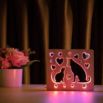 Светильник ночник ArtEco Light из дерева LED "Кот и пес" с пультом и регулировкой цвета, двойной RGB