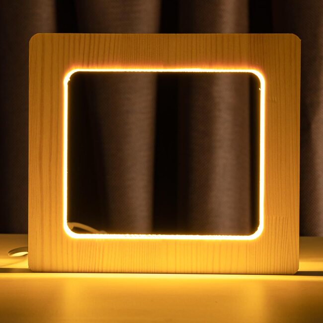 Светильник ночник ArtEco Light из дерева LED "Квадрат" с пультом и регулировкой света, цвет теплый белый