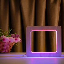 Светильник ночник ArtEco Light из дерева LED "Квадрат" с пультом и регулировкой цвета, двойной RGB