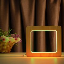 Светильник ночник ArtEco Light из дерева LED "Квадрат" с пультом и регулировкой цвета, двойной RGB