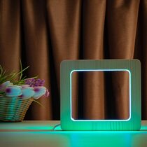 Светильник ночник ArtEco Light из дерева LED "Квадрат" с пультом и регулировкой цвета, двойной RGB