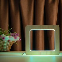 Светильник ночник ArtEco Light из дерева LED "Квадрат" с пультом и регулировкой цвета, двойной RGB