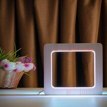 Светильник ночник ArtEco Light из дерева LED "Квадрат" с пультом и регулировкой цвета, двойной RGB