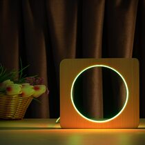 Светильник ночник ArtEco Light из дерева LED "Круг" с пультом и регулировкой цвета, двойной RGB