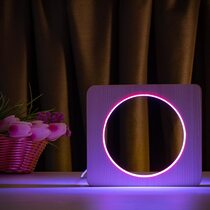 Светильник ночник ArtEco Light из дерева LED "Круг" с пультом и регулировкой цвета, двойной RGB