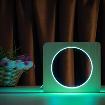 Светильник ночник ArtEco Light из дерева LED "Круг" с пультом и регулировкой цвета, двойной RGB