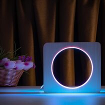 Светильник ночник ArtEco Light из дерева LED "Круг" с пультом и регулировкой цвета, двойной RGB