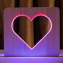 Светильник ночник ArtEco Light из дерева LED "Сердце" с пультом и регулировкой цвета, двойной RGB