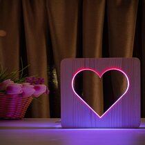 Светильник ночник ArtEco Light из дерева LED "Сердце" с пультом и регулировкой цвета, двойной RGB