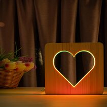 Светильник ночник ArtEco Light из дерева LED "Сердце" с пультом и регулировкой цвета, двойной RGB