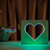 Светильник ночник ArtEco Light из дерева LED "Сердце" с пультом и регулировкой цвета, двойной RGB
