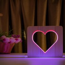 Светильник ночник ArtEco Light из дерева LED "Сердце" с пультом и регулировкой цвета, двойной RGB