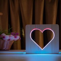 Светильник ночник ArtEco Light из дерева LED "Сердце" с пультом и регулировкой цвета, двойной RGB