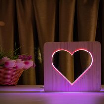 Светильник ночник ArtEco Light из дерева LED "Сердце" с пультом и регулировкой цвета, двойной RGB