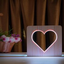 Светильник ночник ArtEco Light из дерева LED "Сердце" с пультом и регулировкой цвета, двойной RGB