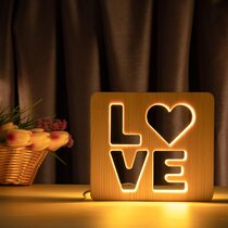 Светильник ночник ArtEco Light из дерева LED "LOVE" с пультом и регулировкой света, цвет теплый белый