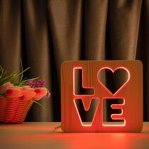 Светильник ночник ArtEco Light из дерева LED "LOVE" с пультом и регулировкой цвета, RGB