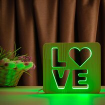 Светильник ночник ArtEco Light из дерева LED "LOVE" с пультом и регулировкой цвета, RGB