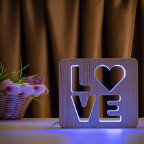 Светильник ночник ArtEco Light из дерева LED "LOVE" с пультом и регулировкой цвета, RGB