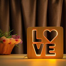 Светильник ночник ArtEco Light из дерева LED "LOVE" с пультом и регулировкой цвета, RGB