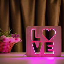 Светильник ночник ArtEco Light из дерева LED "LOVE" с пультом и регулировкой цвета, RGB