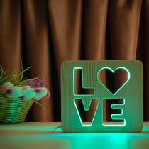 Светильник ночник ArtEco Light из дерева LED "LOVE" с пультом и регулировкой цвета, RGB