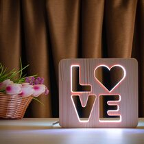 Светильник ночник ArtEco Light из дерева LED "LOVE" с пультом и регулировкой цвета, RGB