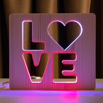 Светильник ночник ArtEco Light из дерева LED "LOVE" с пультом и регулировкой цвета, двойной RGB