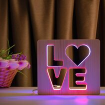 Светильник ночник ArtEco Light из дерева LED "LOVE" с пультом и регулировкой цвета, двойной RGB