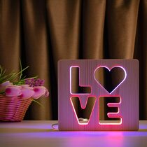 Светильник ночник ArtEco Light из дерева LED "LOVE" с пультом и регулировкой цвета, двойной RGB