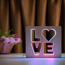 Светильник ночник ArtEco Light из дерева LED "LOVE" с пультом и регулировкой цвета, двойной RGB
