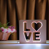 Светильник ночник ArtEco Light из дерева LED "LOVE" с пультом и регулировкой цвета, двойной RGB