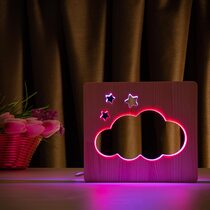Светильник ночник ArtEco Light из дерева LED "Тучка" с пультом и регулировкой цвета, двойной RGB
