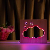 Светильник ночник ArtEco Light из дерева LED "Тучка" с пультом и регулировкой цвета, двойной RGB