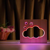 Светильник ночник ArtEco Light из дерева LED "Тучка" с пультом и регулировкой цвета, двойной RGB