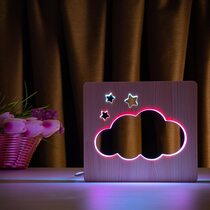 Светильник ночник ArtEco Light из дерева LED "Тучка" с пультом и регулировкой цвета, двойной RGB