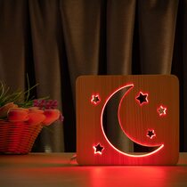 Светильник ночник ArtEco Light из дерева LED "Месяц и звезды" с пультом и регулировкой цвета, RGB