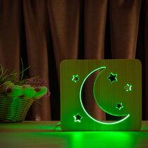 Светильник ночник ArtEco Light из дерева LED "Месяц и звезды" с пультом и регулировкой цвета, RGB