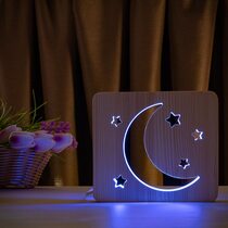 Светильник ночник ArtEco Light из дерева LED "Месяц и звезды" с пультом и регулировкой цвета, RGB
