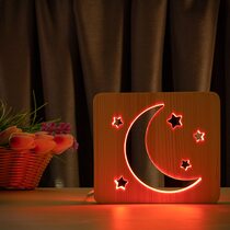 Светильник ночник ArtEco Light из дерева LED "Месяц и звезды" с пультом и регулировкой цвета, RGB