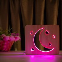 Светильник ночник ArtEco Light из дерева LED "Месяц и звезды" с пультом и регулировкой цвета, RGB